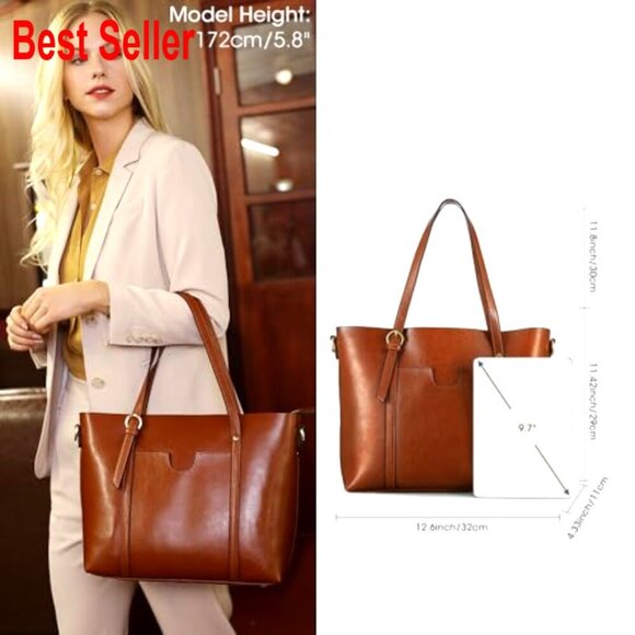 Black Leather Large Square Tote Bag Shoulder Bags | Baginning Genuine Leather Tote Bag with Adjustable Shoulder Strap Large Capacity